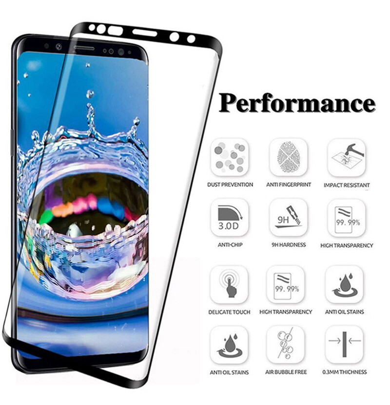 Đối với Samsung Galaxy Note 9 Note 8 S9 Plus S8 Plus Full Surface Tempered Glass Màn hình bảo vệ Phim Đen