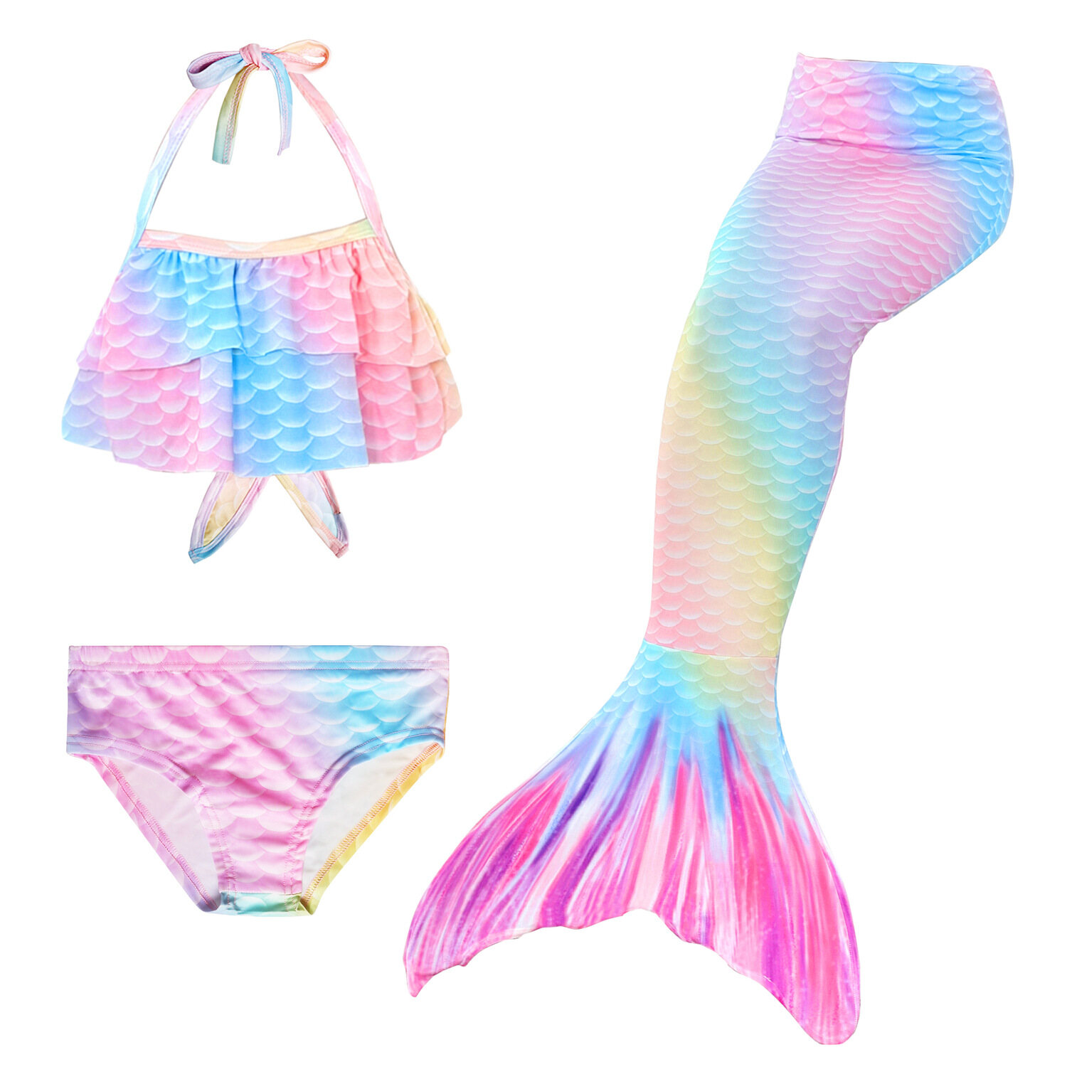 3PCS/set Summer Kids Anime Mermaid Tail Cosplay Costume Girl Fancy Shell Swimsuit Princess of the Sea Mermaid Ariel Children Costume 3 5 7 9 10 Year