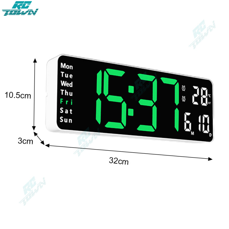 13-inch Led Digital Alarm Clock Time Date Temperature Week Display Wall-mounted Electronic Wall Clock