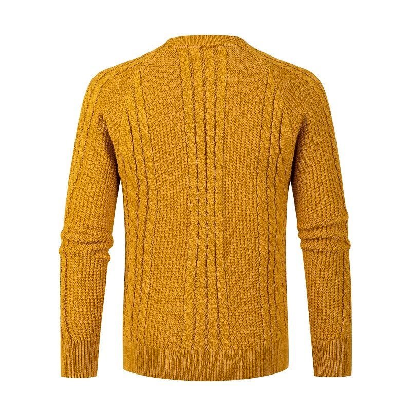 BULUOLANDI Höst Vinter Herr Enfärgad Twist Stickad Tröja Modetröja Lös Topp366_voghion.com