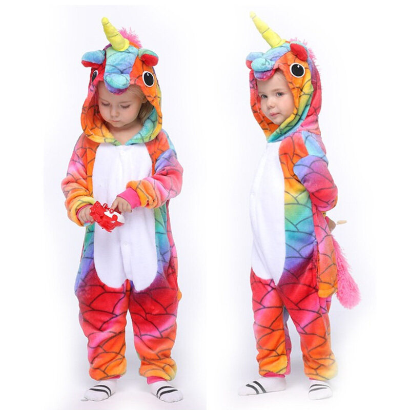 Áo Liền Quần Trẻ Em Kigurumi, Đồ Ngủ Kỳ Lân Cho Trẻ Em Vải Flanen Hoạt Hình Động Vật Trang Phục Trẻ Em, Mùa Đông Licorne Jumpsuit