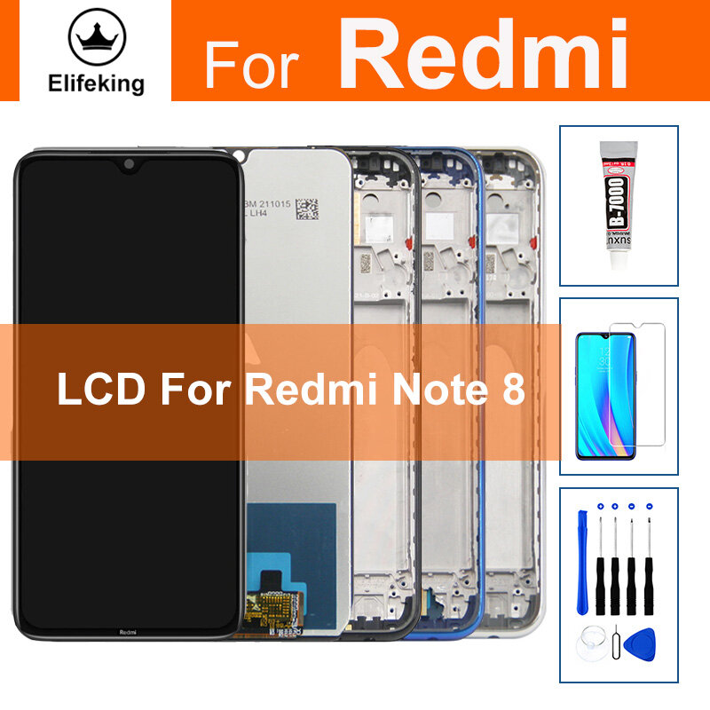 6.3'' lcd cho Xiaomi Redmi Note 8 m1908c3jh m1908c3jg m1908c3ji Bộ lắp ráp Bộ số hóa cảm ứng thay thế với dụng cụ miễn phí + Keo