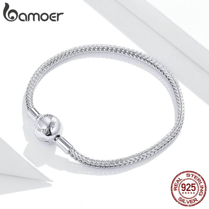 BAMOER Vòng Tay Charm Hình Rắn Bằng Bạc 925 Thật Kèm Vòng Tay Cơ Bản Đơn Giản Vòng Tay Tự Làm Chuỗi An Toàn SCB201