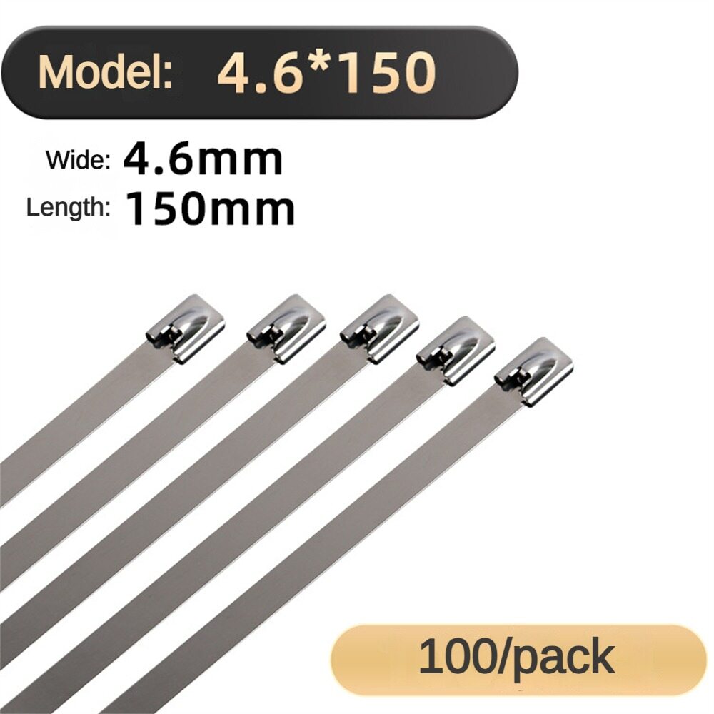 Wuli 100pcs 150/200/300mm Stainless Steel Cable Tie Self Locking Marine Grade Multi-Purpose Metal Zip Ties Metal Locking Cable Ties 304 Induction Pipe Heavy Duty Zip Wrap