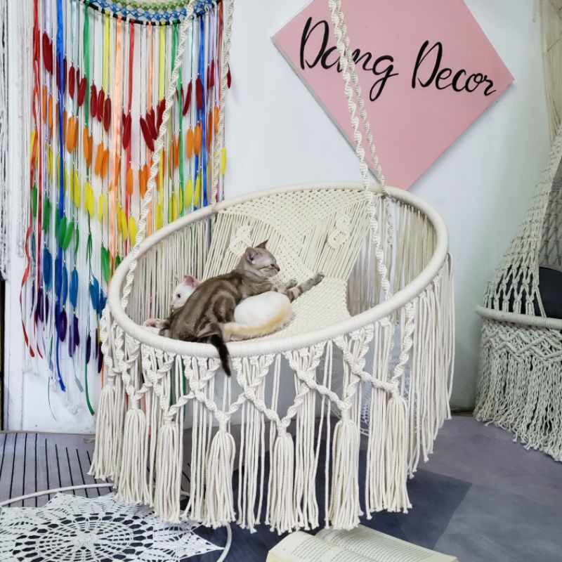 Xích đu một vòng thư giãn nội thất macrame trang trí (không kèm khung treo và nệm)