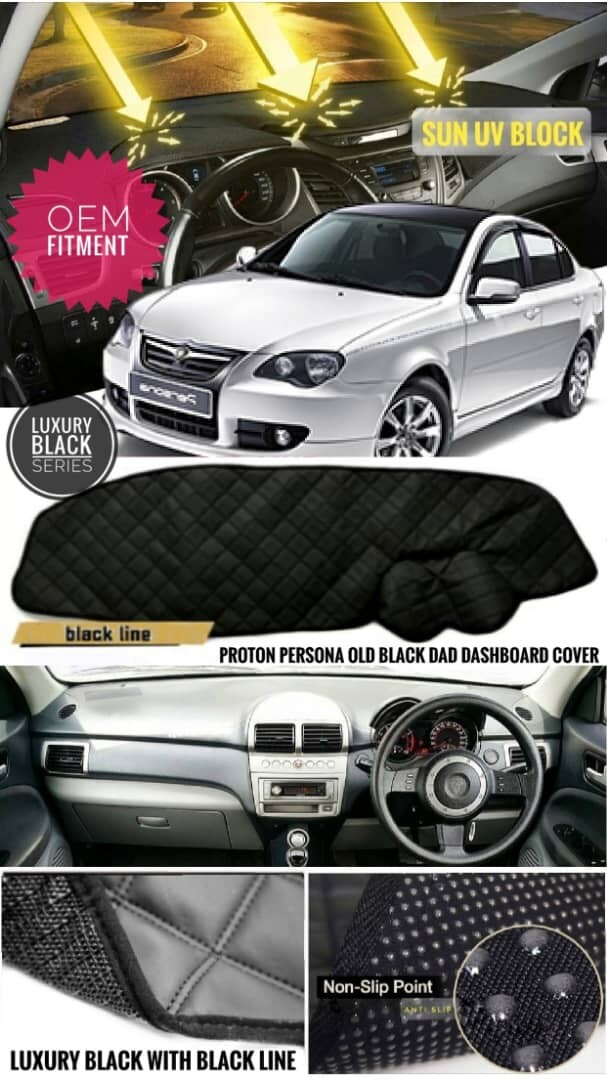 Proton Persona Old Dashboard Cover Car Dad Non Slip Dash Mat Black Pu With Black Line Car Dashboard Cover Trim Sun Protector Proton Persona Lama Dashboard Cover Hitam Merah Garisan Lazada