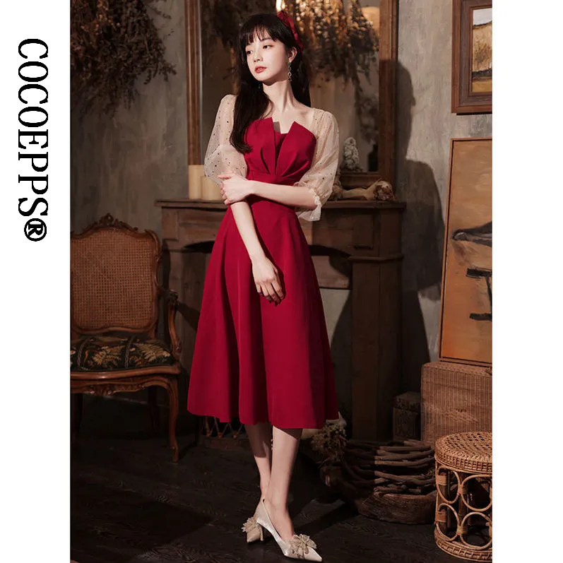 COCOEPPS Evening Dress 2023 New Host Personality Banquet Skirt Waist was Thinner Mid-length Dress