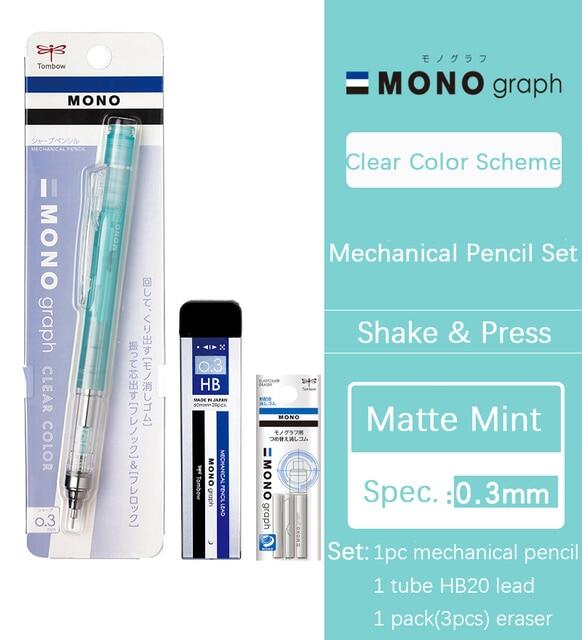 Tombow Mono Graph Shaker Mechanical Pencil 0.3mm/0.5mm Clear Color Shake Out Lead Automatic Pencil Drawing Refill Student Office