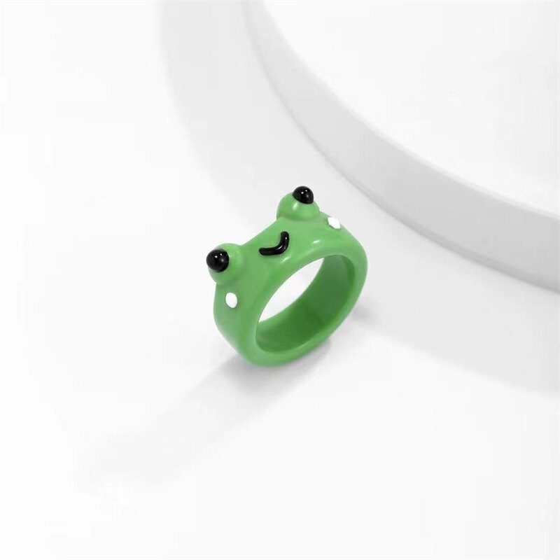 [ILOVEDIY] Frog Chick Ring Polymer Clay Resin Rings Girls Animal Jewelry for Women Summer Fashion Travel Jewelry Gifts