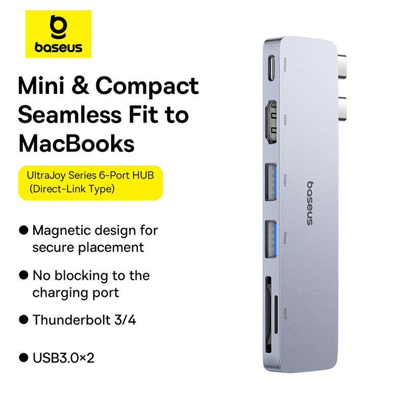 Bộ Chuyển Đổi Hub Baseus Màu Xám 5 Trong 1 Loại USB C Sang USB 3.0*2 / SD / TF Cho Macbook Pro Phụ Kiện Máy Tính Với Nguồn Điện PD Loại C