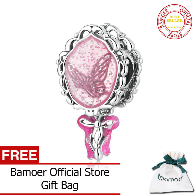 BAMOER 925 Sterling Silver Pink Princess Magic Mirror Charm Bead Pendant Fit Original Bracelet Necklace For Women Jewelry SCC2205