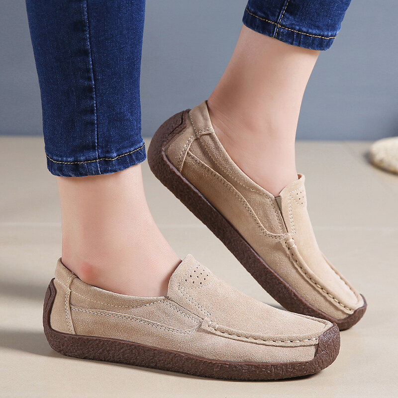 Shoes for Women Casual Flat Shoes Women Suede Leather Shoes Women Comfortable Soft Loafers Ladies Slip-on Lazy Boat Shoes