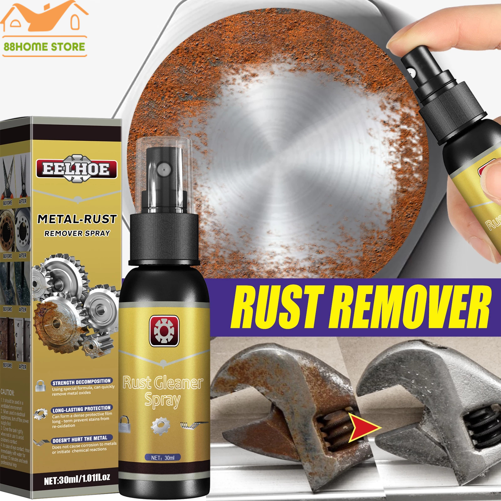 【88HomeStore】30ml Home Rust Remover Multi-Purpose Rust Inhibitor Auto Window Rust Remover Derusting Spray Metal Polish Rust Converter