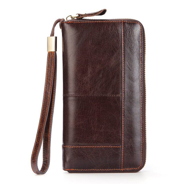 Mens Long Genuine Leather Cellphone Clutch Wallet for Men Large Travel Business Hand Bag Cell Phone Holster Card Holder Case Father Son Husband Boyfriend