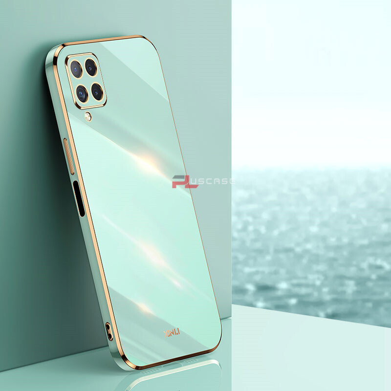 PlusCase for Samsung Galaxy A22 4G 6D Plating Soft Case Lens Protector Square Frame Silicone Glossy Shockproof Phone Back Cover