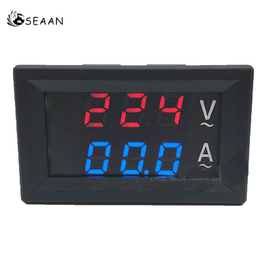 Máy Kiểm Tra AC 60-500V 10A Mini Ampe Kế Vôn Kế Kỹ Thuật Số Đồng Hồ Đo Dòng Điện Điện Áp Xanh Đỏ Màn Hình LED Kép