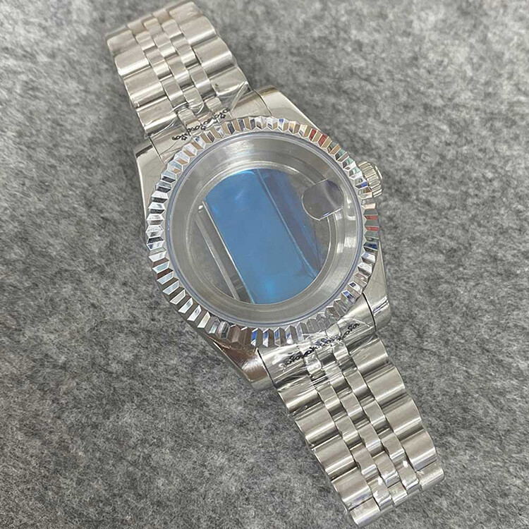 39MM Transparent Bottom Stainless Steel Watch Case + Strap Modification Kits for NH35/NH36 Watch Movement