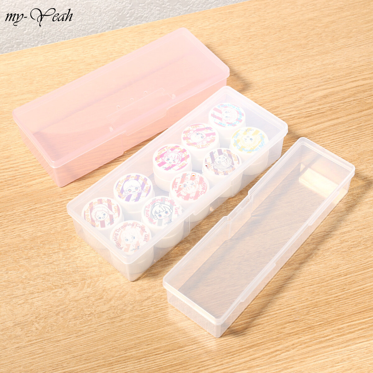 Myyeah Rectangle Nail Art Tool Storage Box Plastic Empty Tweezers Clippers Nails Pens Cuticle Pusher Polishing Strip Container