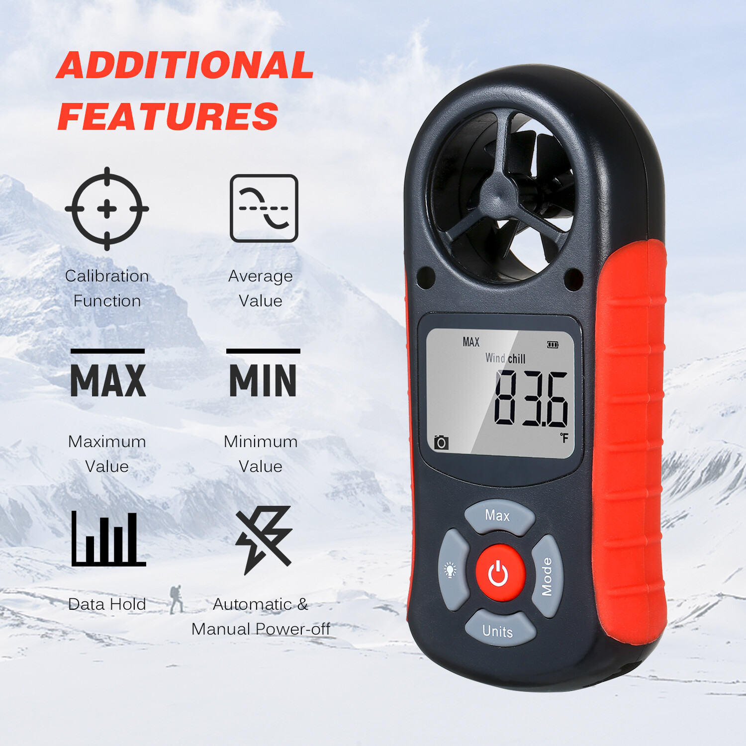 Smart Sensor Máy Đo Tốc Độ Kỹ Thuật Số Cầm Tay 8 Trong 1 Máy Đo Tốc Độ Gió/Gió Lạnh/Nhiệt Độ/Độ Ẩm/Chỉ Số Nhiệt/Điểm Sương/Áp Suất Khí Quyển/Máy Đo Độ Cao Máy Đo Khí Tượng Kỹ Thuật Số Có Đèn Nền LCD