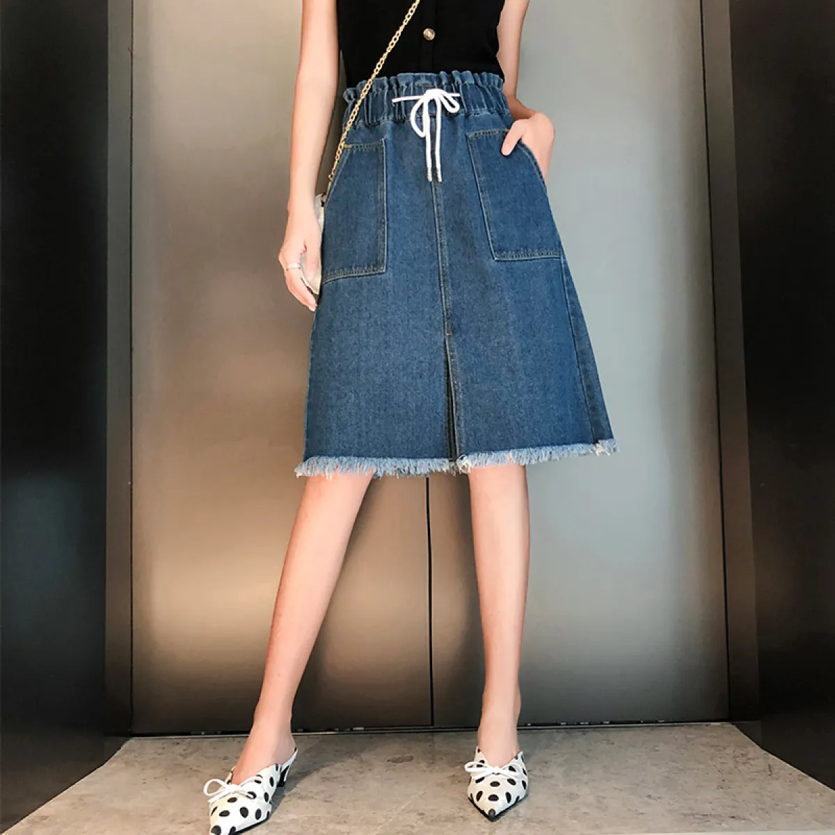 plus size denim skirt with elastic waist