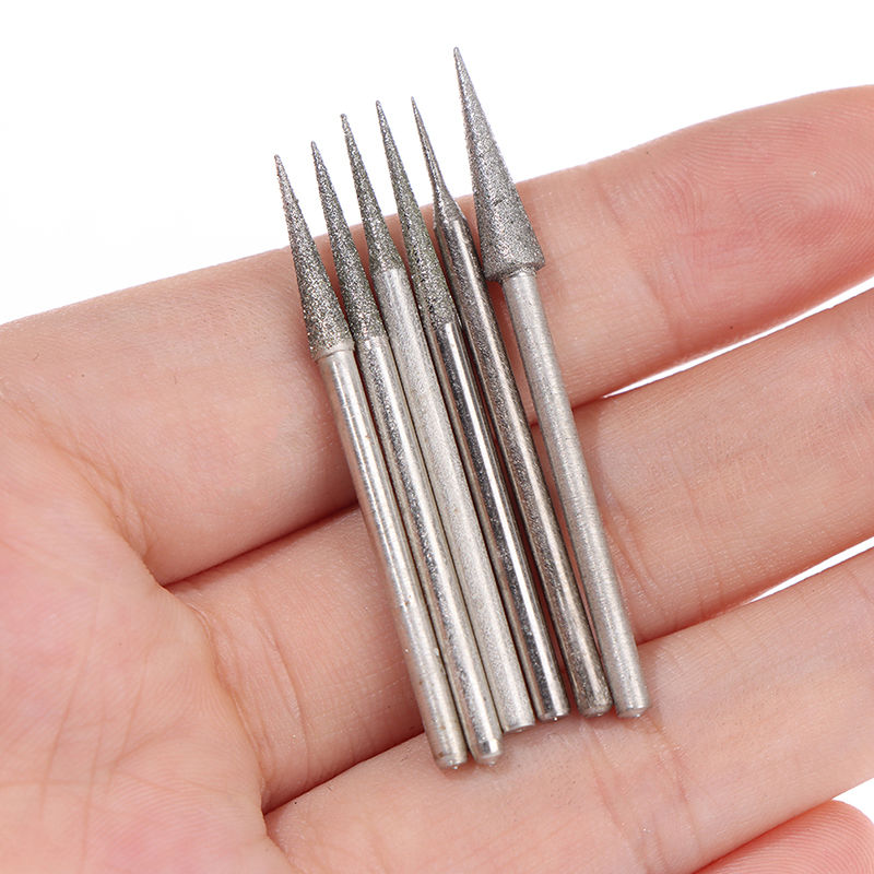 HITN 6Pcs 1-4mm Diamond Grinding Head Needle Bits Burrs Engraving Carving Tool 2.35mm