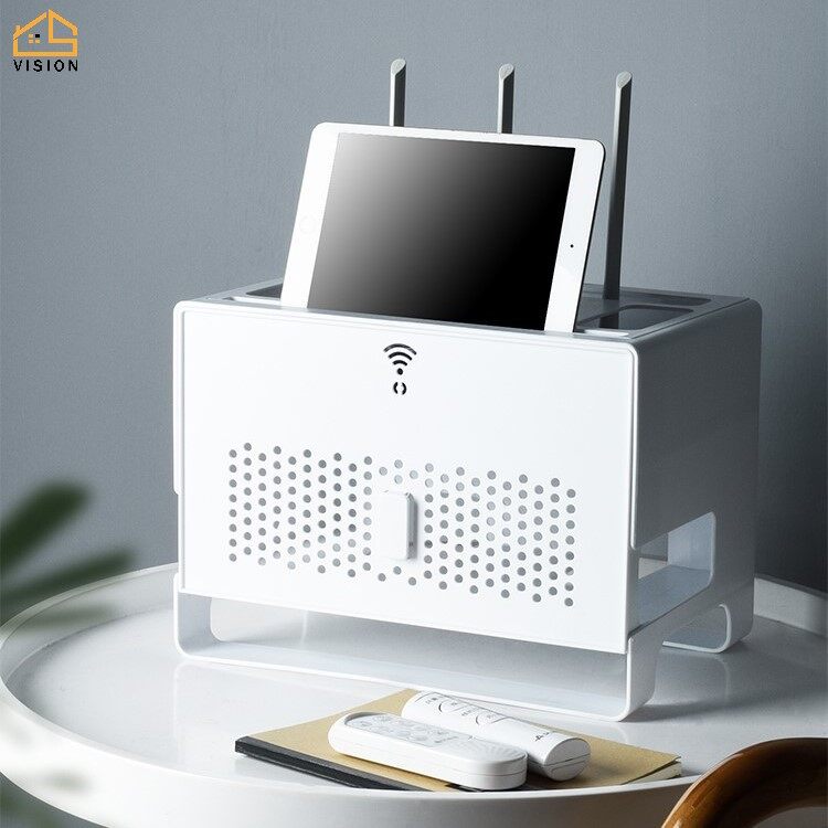 Vision Double Layer WiFi Router Storage Box Drawer Type WiFi Router Organizer Cable Wire Organizer Holder Multifunctional Office Desktop WiFi Storage Panel Box WiFi Router Stand Rack Holder