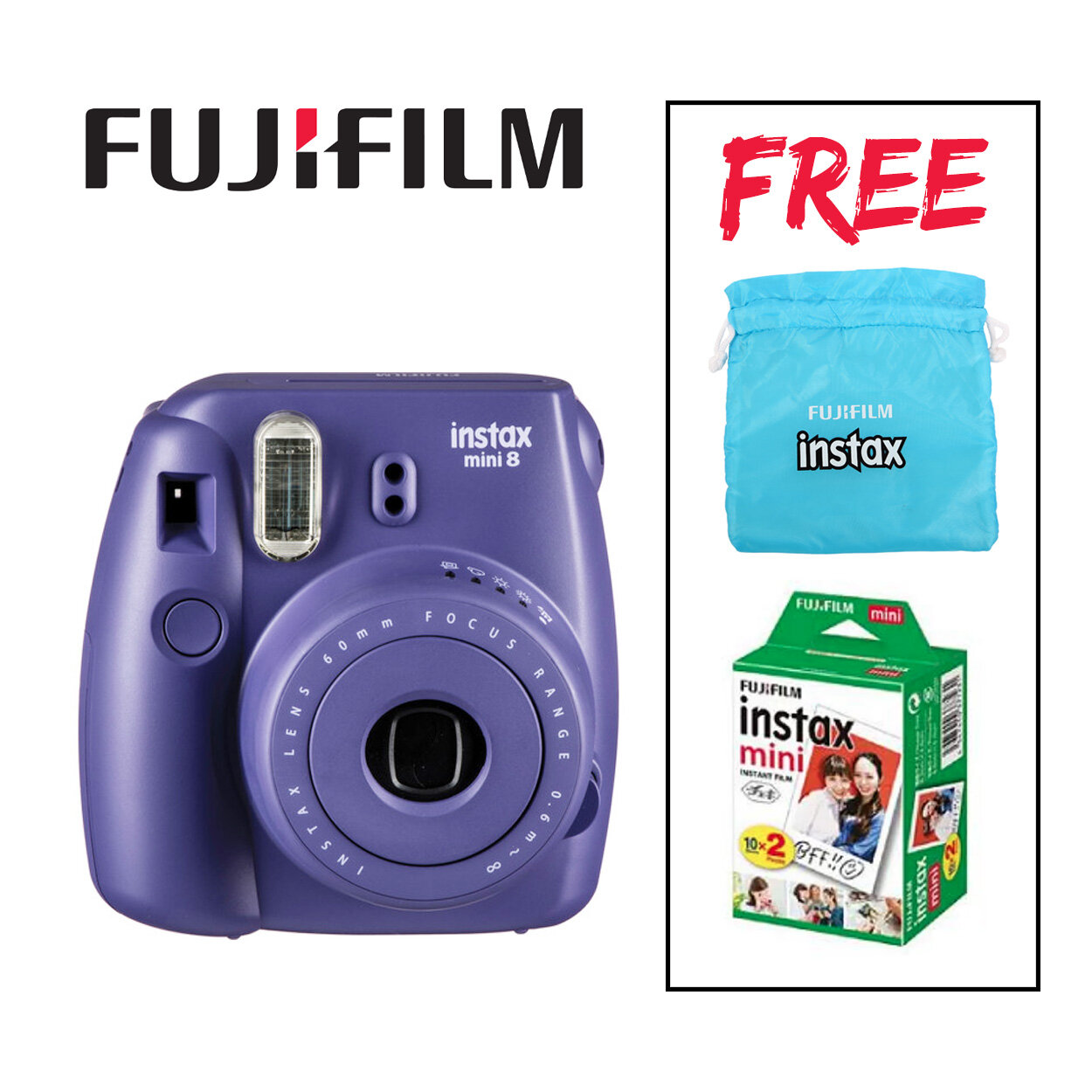 Fujifilm Instax Mini 8 Raspberry Grape Instax Mini Film Twin Pack sheets Instax Mini Soft Case Lazada