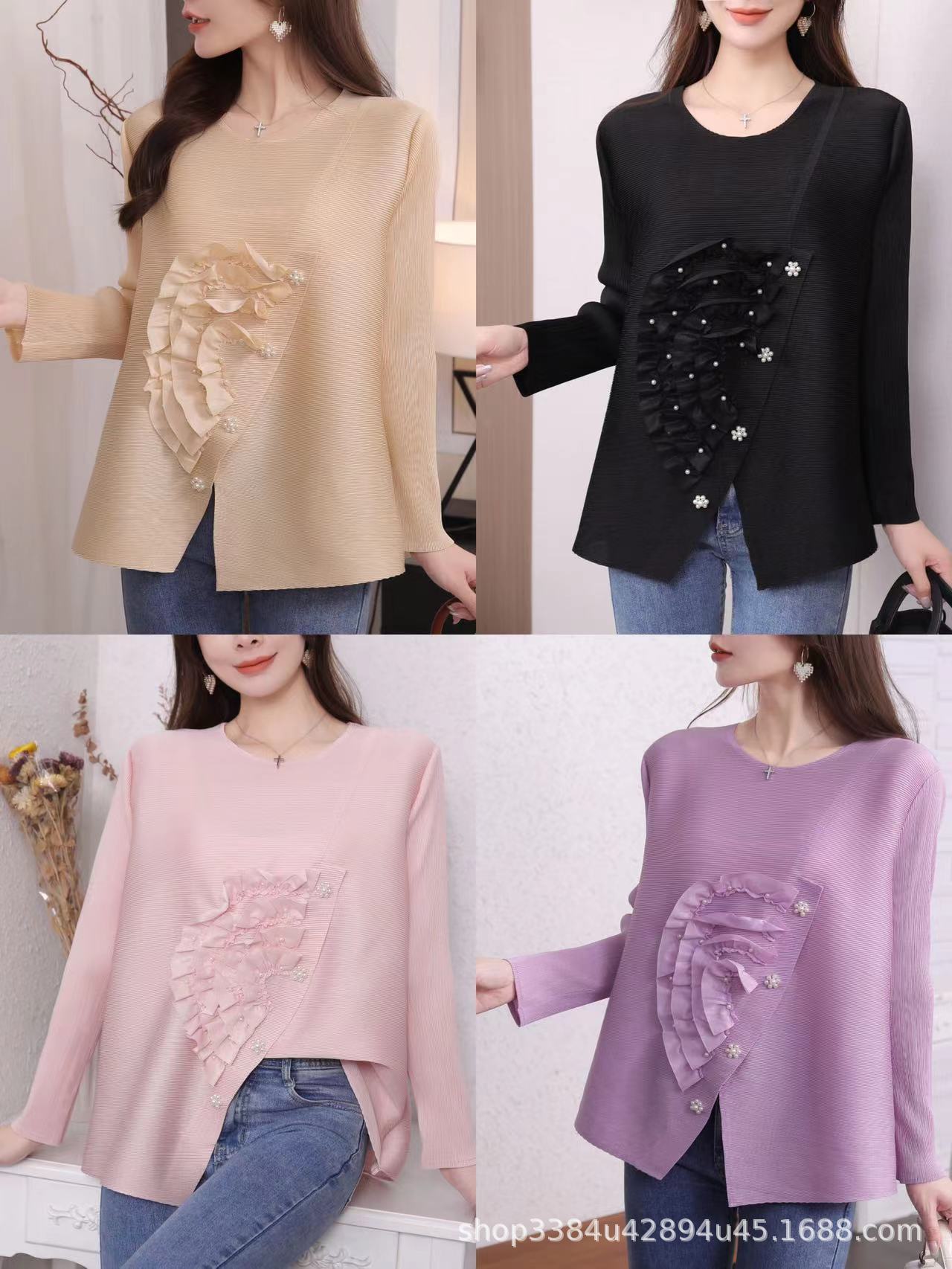 Áo Phông Nữ Thêu Xếp Li Dài Tay Mới