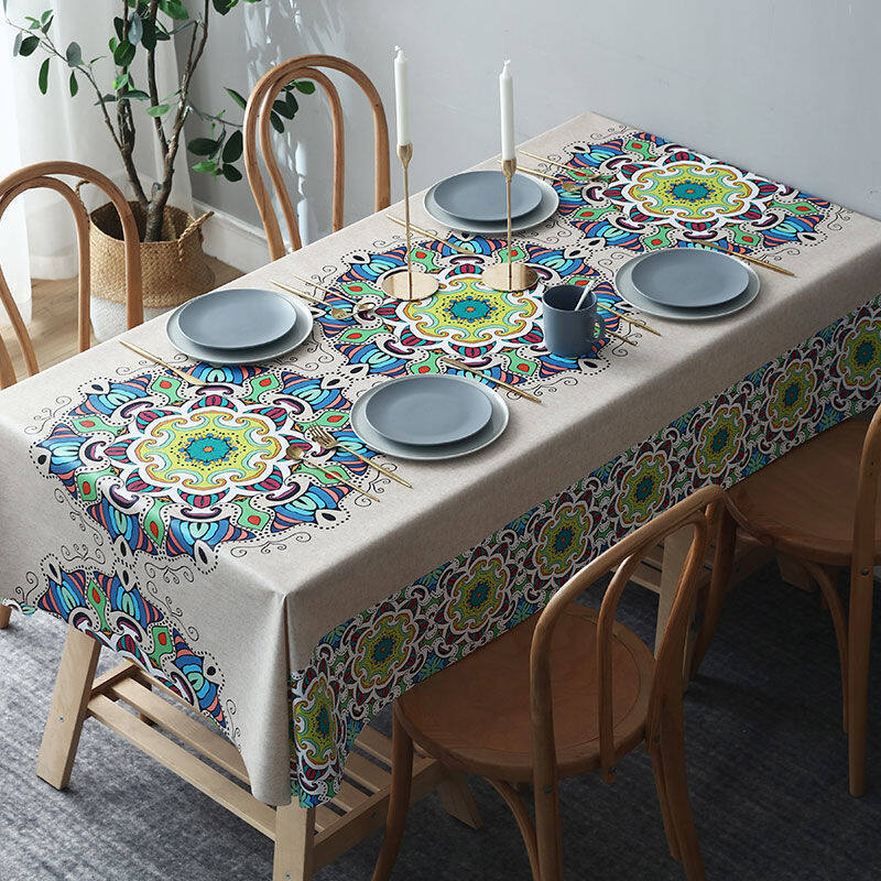Lovehome Exquisite Print PVC Tablecloth 2 4 6 8-Seater Rectangular Dining Table Cloth Waterproof Oilproof Table Cover