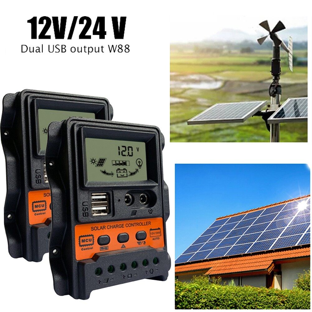 E Life Smart Store 30A 20A 10A Solar PV Battery Charge Controller 12V 24V Solar Panel Voltage Regulator LCD Display Dual USB with Load