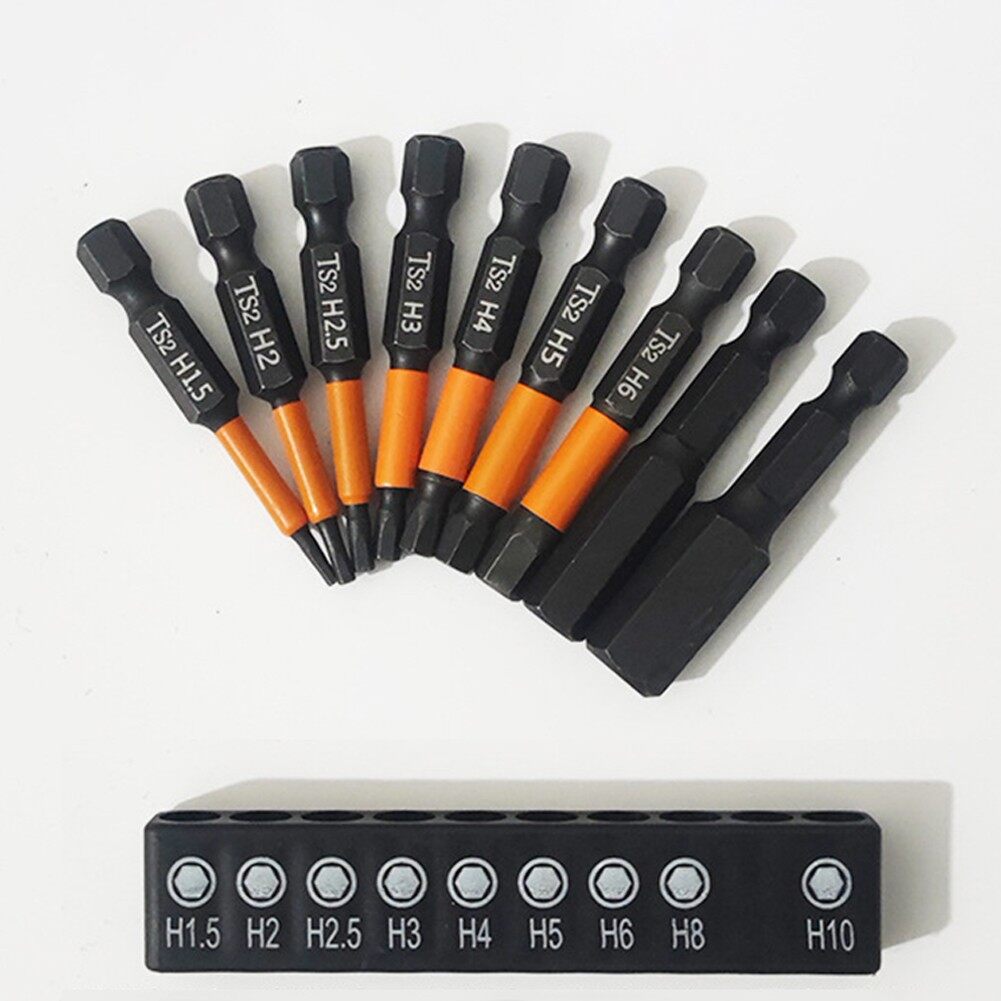 Toolstar 50mm Length Screwdriver Bits 9pcs Set Alloy Steel Black Hex Screwdriver Bit