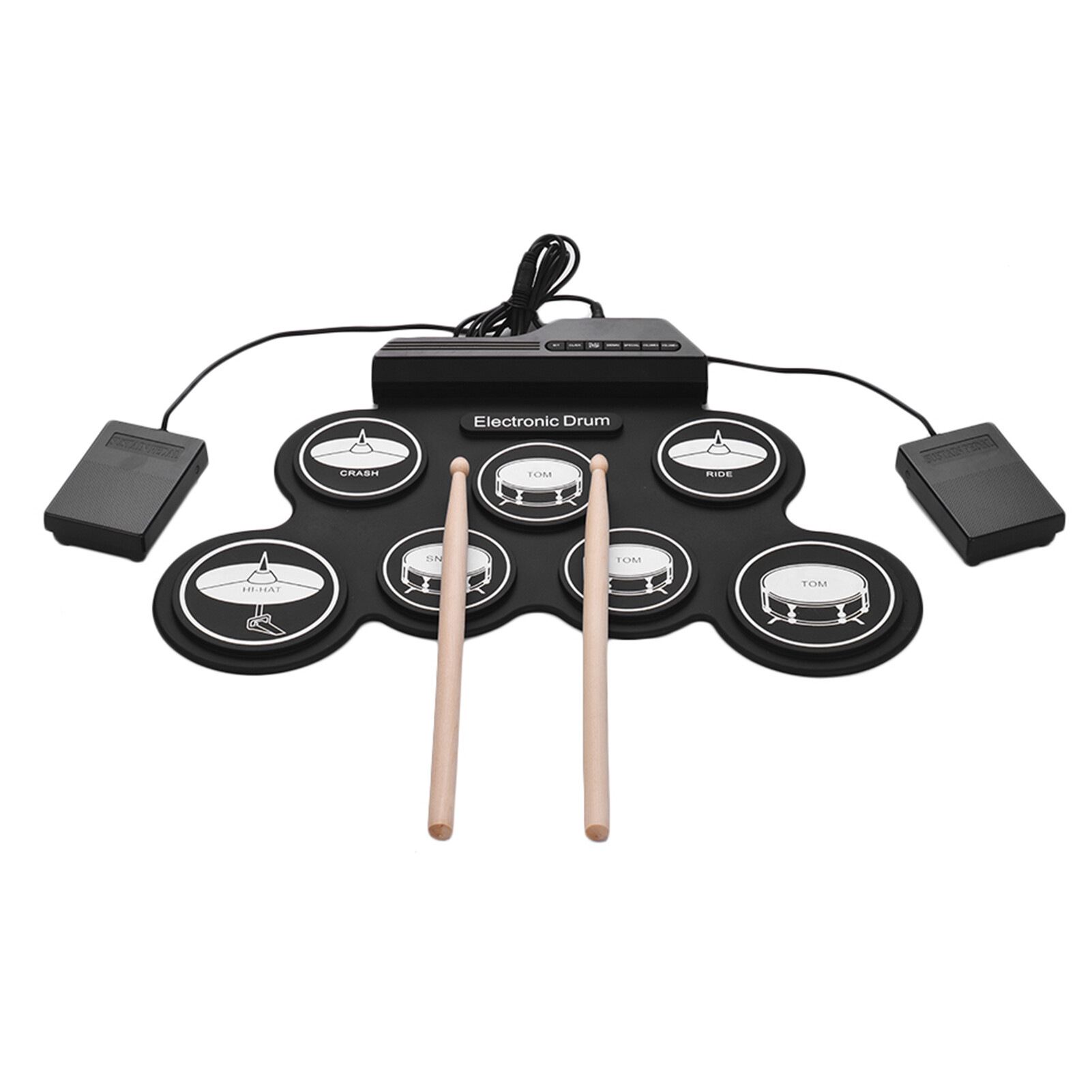 Bộ Trống Silicon Cuộn Lên USB Kích Thước Nhỏ Gọn Bộ Trống Điện Tử Kỹ Thuật Số 7 Miếng Trống Với Dùi Trống Bàn Đạp Chân Cho Người Mới Bắt Đầu Trẻ Em