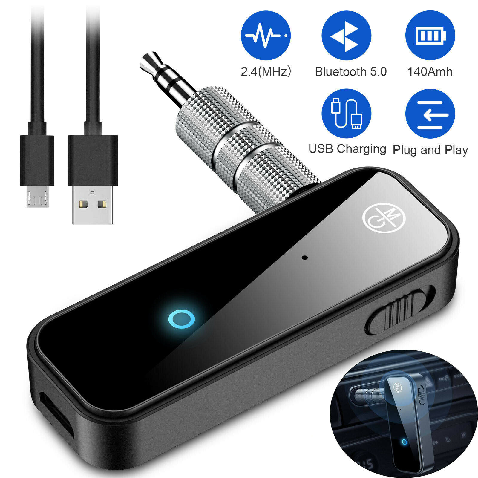 Bộ Chuyển Đổi Âm Thanh Aux Rảnh Tay Chuyên Nghiệp F8C503Y Cho Xe Hơi, Bộ Thu Phát Bluetooth 5.0 Không Dây 2 Trong 1