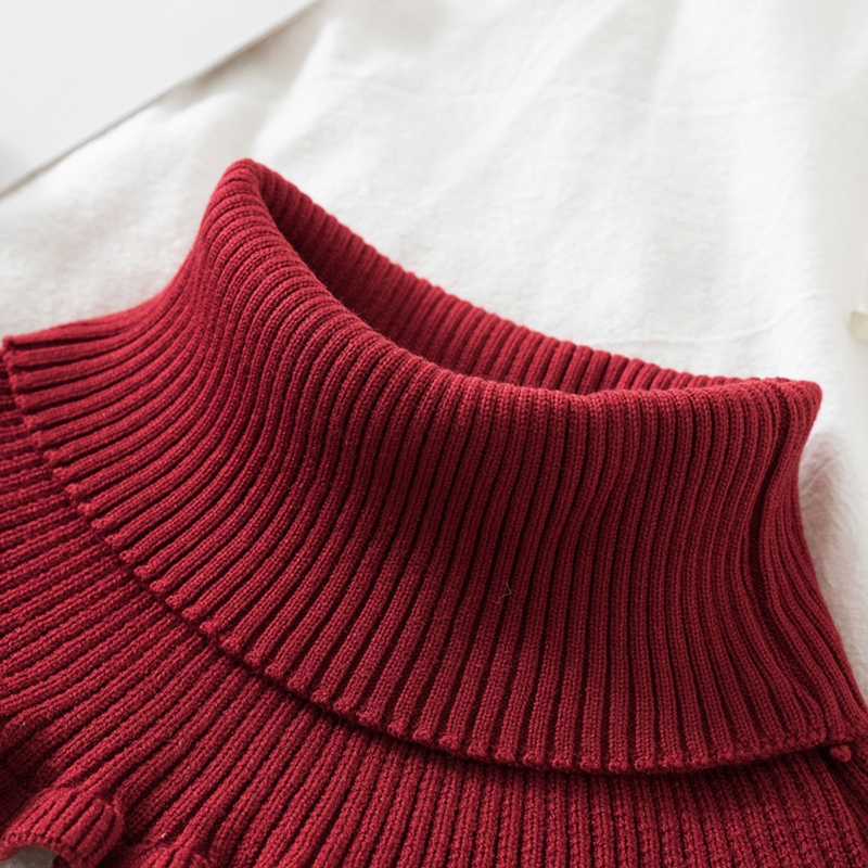 Ladies Turtleneck Ribbed Knitted False Fake Collar Winter Windproof Dickey Solid Color Ruffles Detachable Scarf Wrap