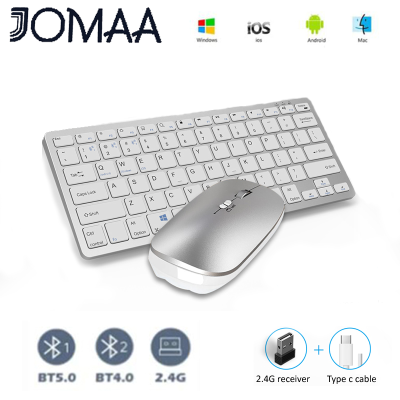 Bộ bàn phím và chuột jomaa Bàn phím không dây chế độ kép sạc bàn phím bluetooth đa thiết bị (BT + 2.4G) Bàn Phím kèm Chuột máy tính tiện dụng cho máy tính xách tay/văn phòng công sở và máy trợ giúp gia đình/PC/MAC