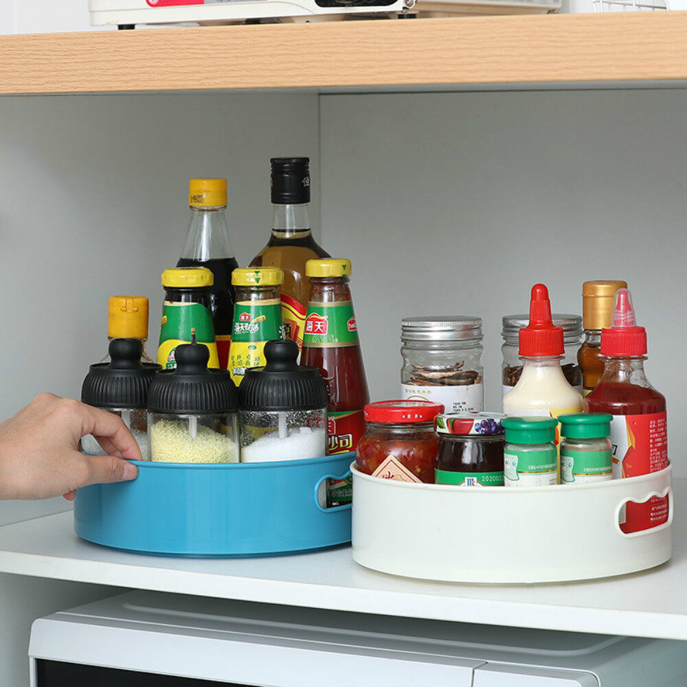 360 Degree Rotating Round Spice Storage Rack Tray Turntable Kitchen Holder Organizer