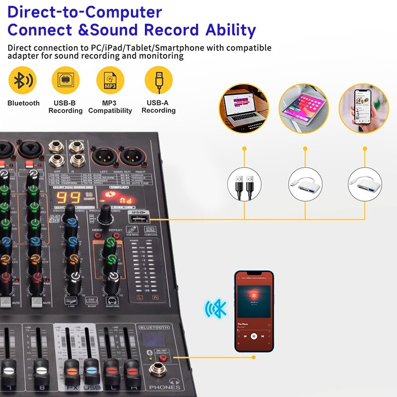 Nx800 Bluetooth audio mixer channel mixer with USB audio interfanc 99 DSP effects