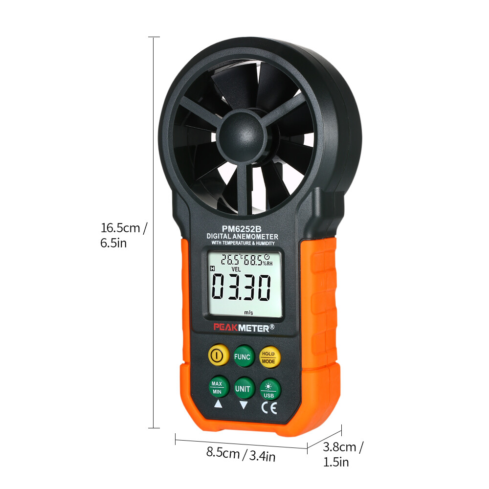 SMART SENSOR Multifunction Digital Anemometer Professional Wind Speed Meter LCD Digital Anemometer Air Volume/Temperature/Humidity for Weather Data Collection Outdoors Sailing Surfing Fishing