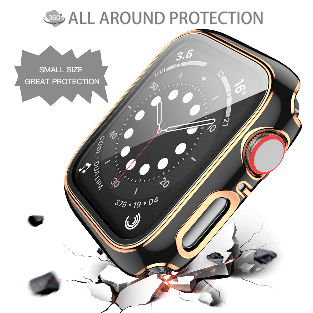 Ultra Thin Hard PC Tempered Glass Screen Protector Protective Frame Shell for Apple Watch Series 6 SE 5 4 3 electroplating anti-scratch Case Cover 38mm 40mm 42mm 44mm 41mm 45mm