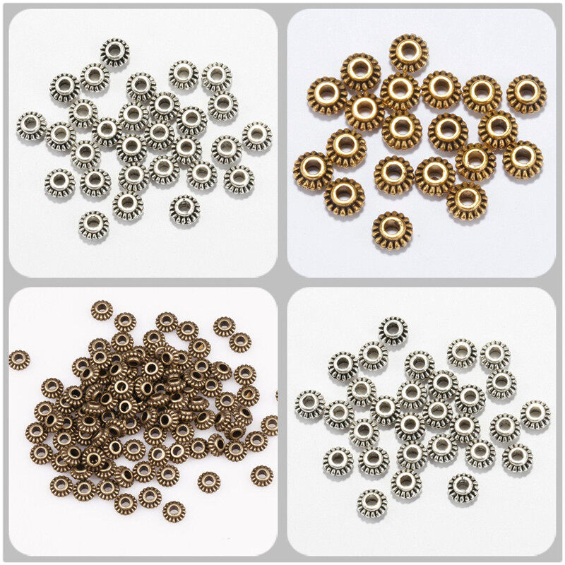 100Pcs Antique Tone Wheel Gear Metal Spacer Beads For Needlework Big Hole Charms For DIY Jewelry Making Bracelet Finding