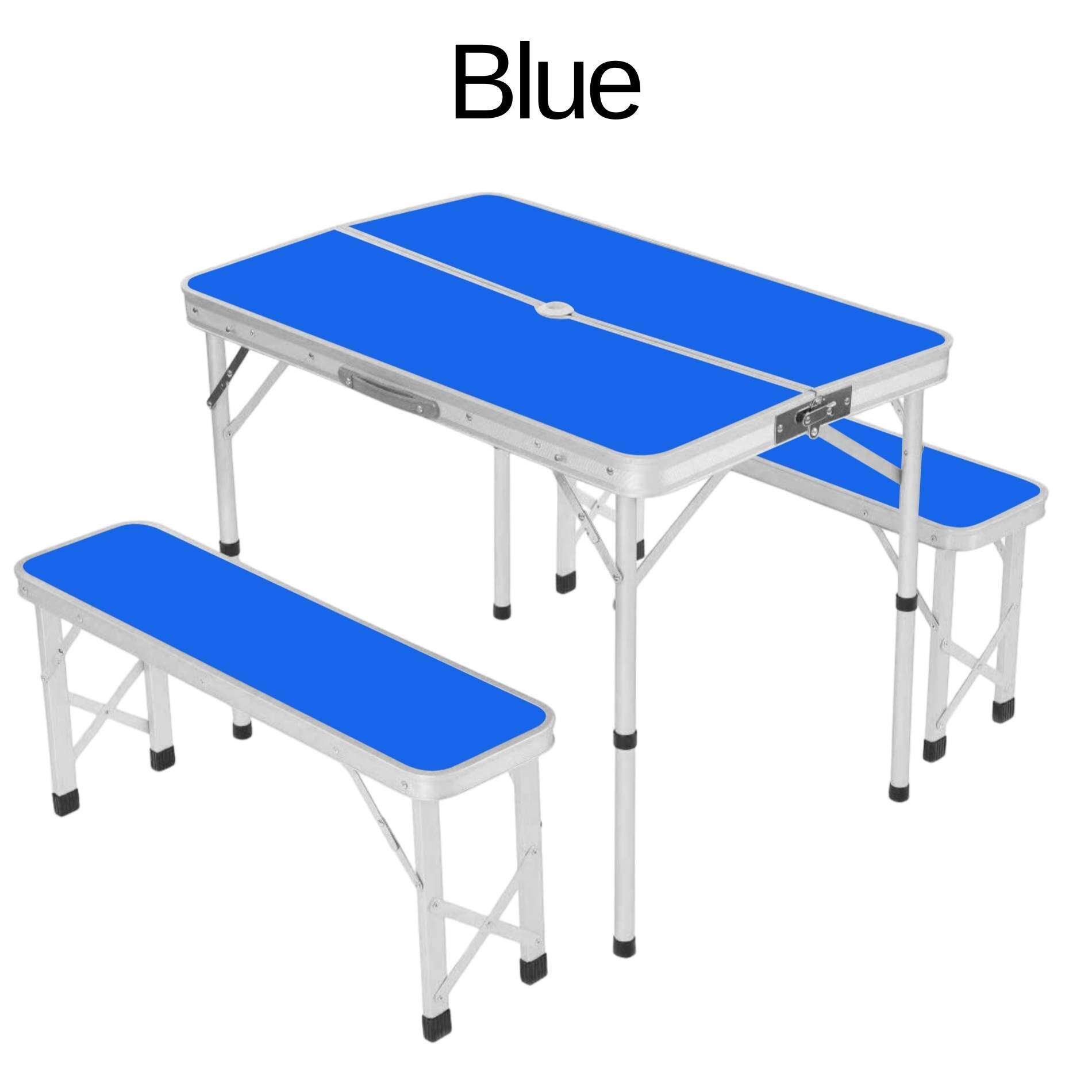 3pcs 90 x 60cm Aluminium Folding Table C/W Chair Outdoor Camping Kitchen Work Top Table and