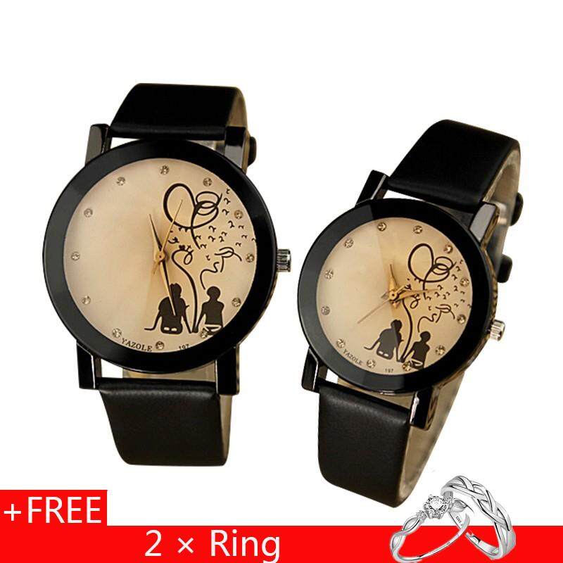 Diotem Jam Tangan Berpasangan Kekasih Sederhana Yang Cantik Pu Band Jam QUARTZ Wanita Pria Baju Kasual Watch Jam Tangan Gelang