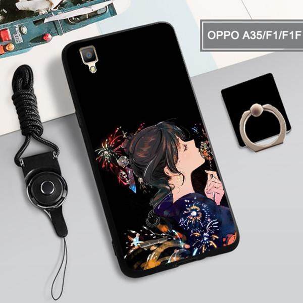 Casing untuk OPPO A35/F1/F1F Luxury 360 Derajat Penutup Perlindungan Penuh TPU Lembut Sarung Telepon Matte dengan OPPO A35/F1 /F1F, OPPO Casing Ponsel dengan Tali + Cincin