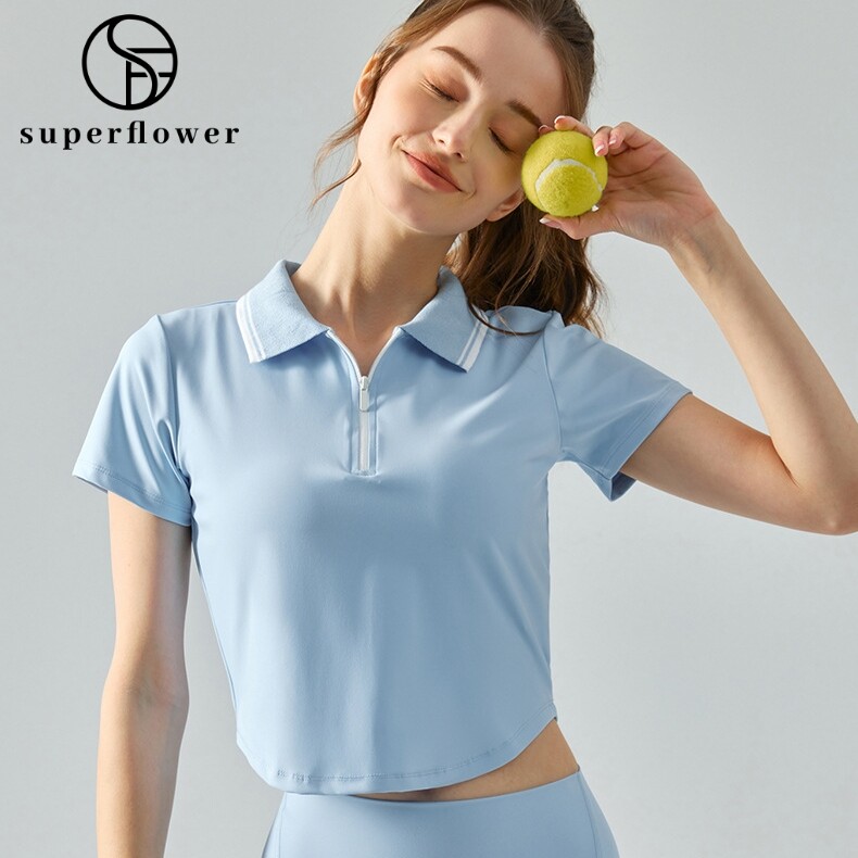 SUPERFLOWER damska koszulka polo z krótkim rękawem, koszulka sportowa do uprawiania sportów na świeżym powietrzu z zamkiem błyskawicznym do połowy, do gry w golfa, tenisa, badmintona Fiess_voghion.com