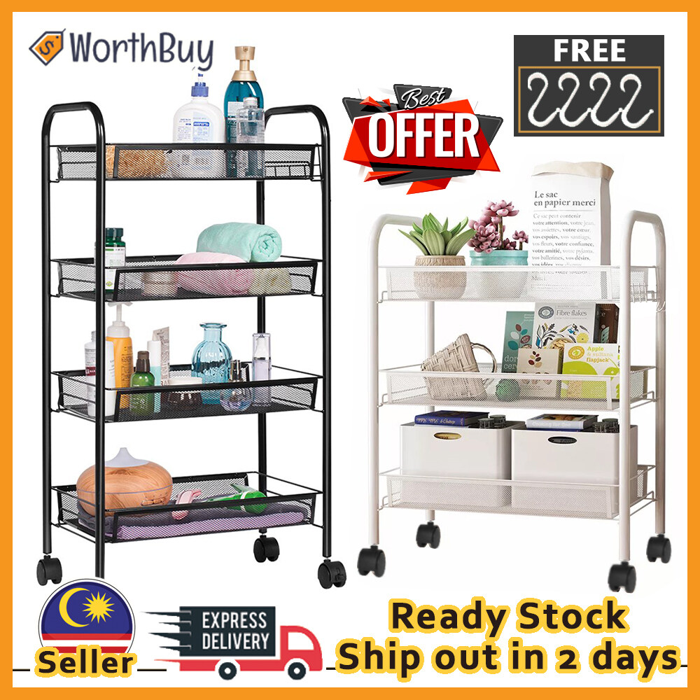 Worthbuy 3/4/5 Tier Multipurpose Storage Rack Trolley Rack With Wheel