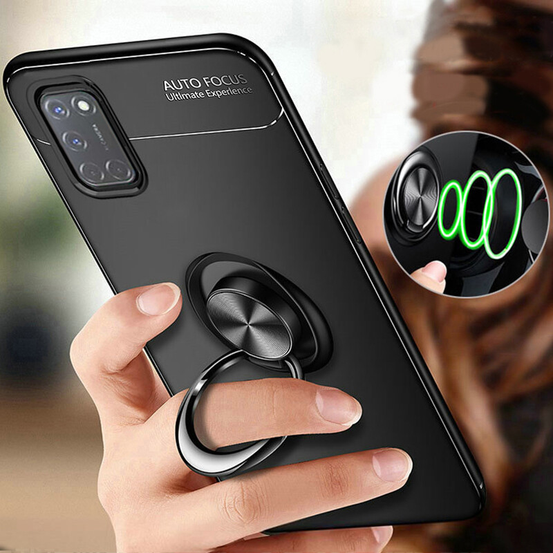 For OPPO A92 Case, 360 Degree Rotating Suction Metal Ring Kickstand Phone Case Shockproof Drop Protection Soft TPU Casing Back Cover