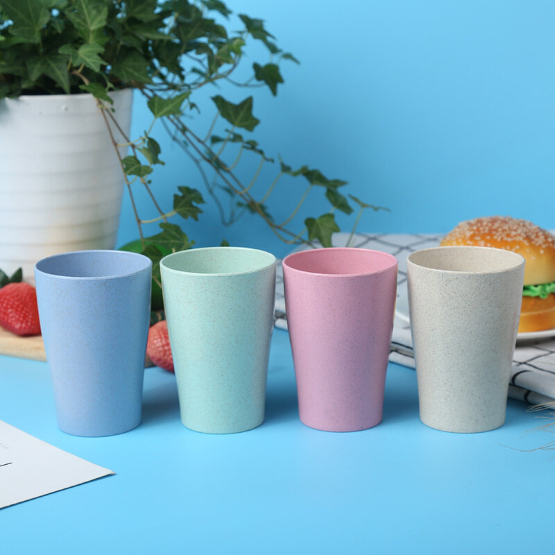 Dream Hunter 4Pcs/set Wheat Straw Water Cup Multi-Functional Coffee Glue Plastic Biodegradable Mouthwash Toothbrush Cup Reusable Kids Glass