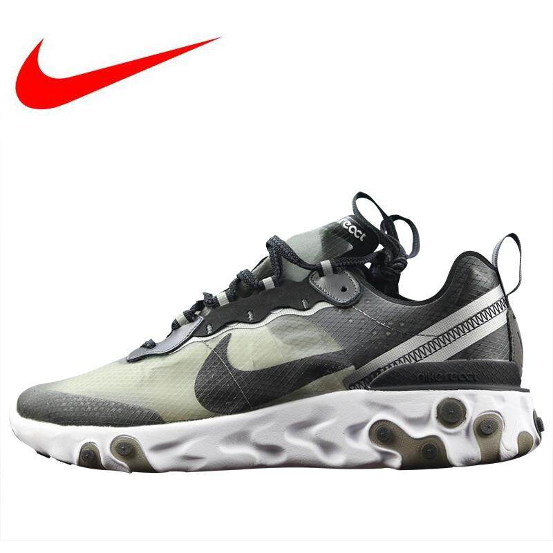 Nike_Epic_React_Element_87 Pria Sepatu Lari Sepatu Olahraga Bernapas Redam Kejut Hitam