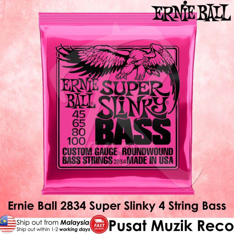 Ernie Ball 2834 Super Slinky Roundwound 4 String Electric Bass Guitar String 45-100 Malaysia
