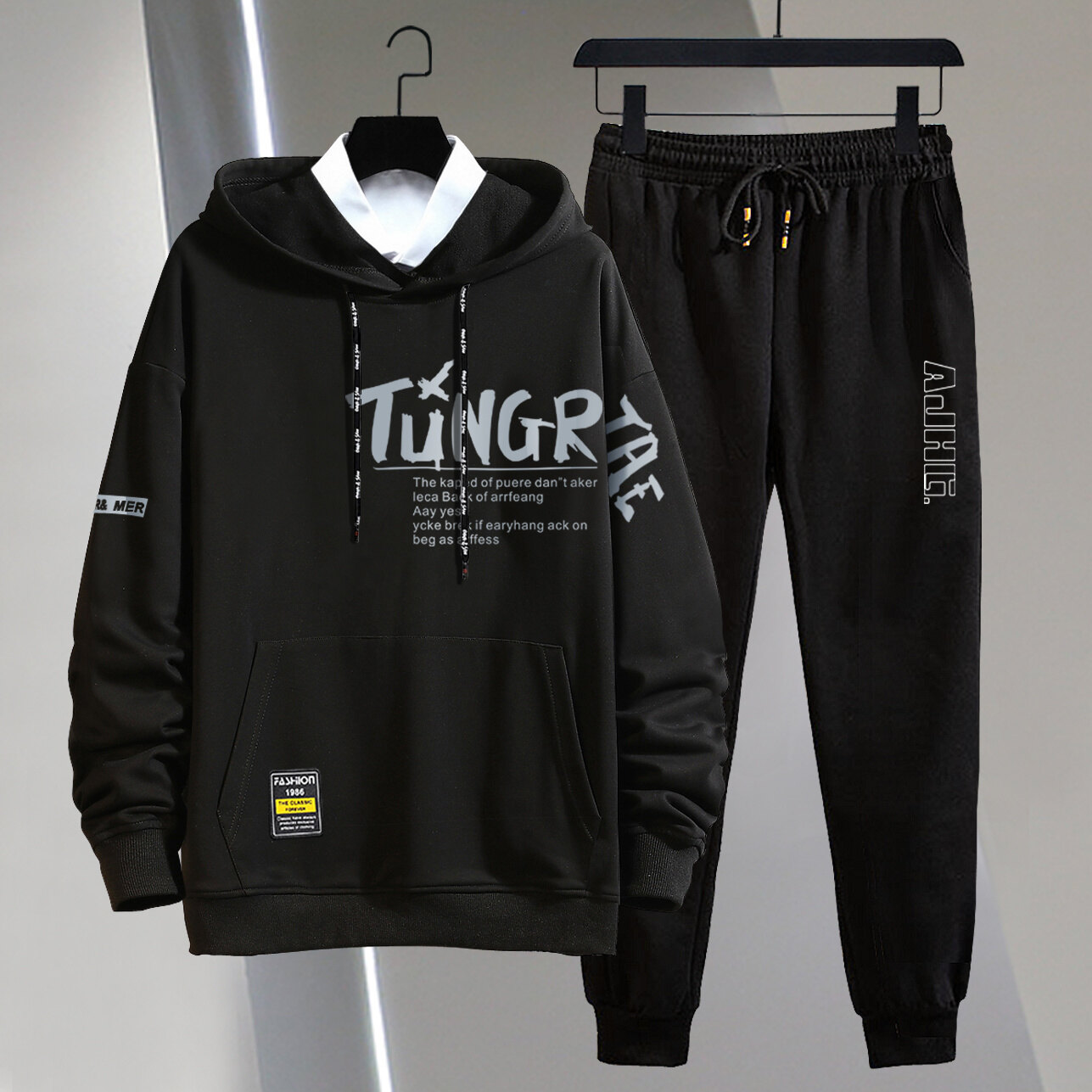 2pcs Men's Fall/winter Suit 2021 New Hooded Sweater Casual Sports Long-sleeved Two-piece Suit Trendy and Handsome